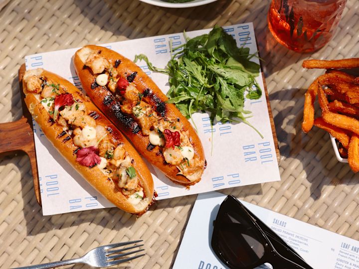 food and sunglasses on table