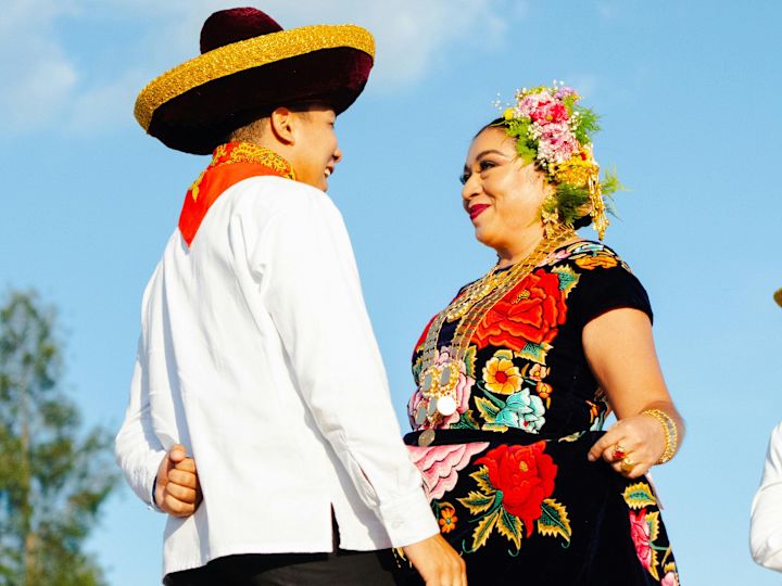 People Dancing while Wearing Mexican Folkloric Attire