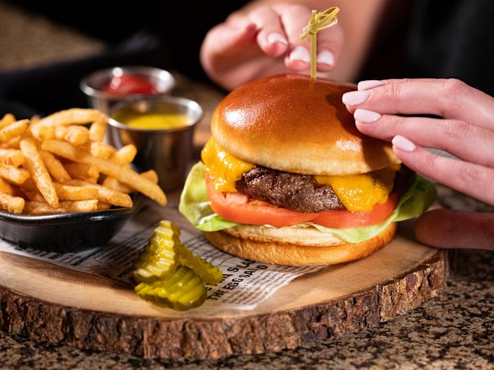 Close up of burger and fries