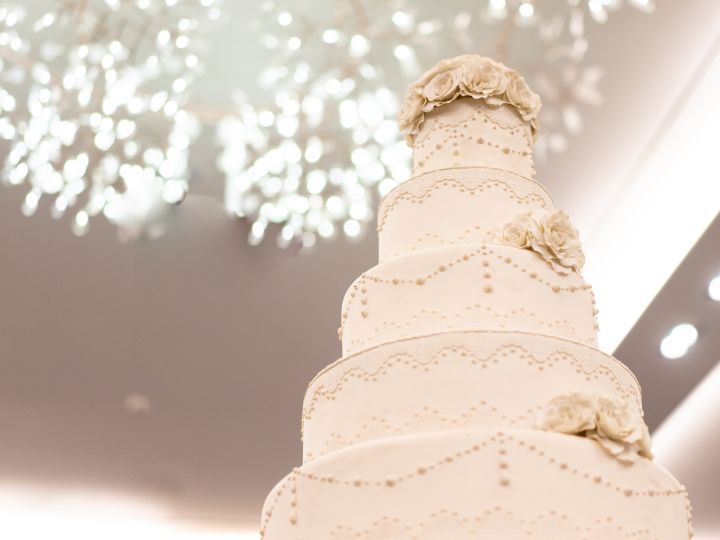 Closeup of tiered wedding cake