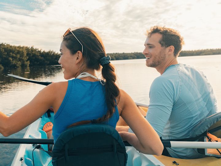 tourists kayaking in the mangroves of the Everglades, Keys, Florida, USA