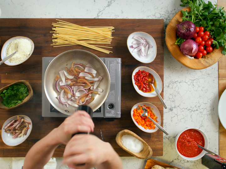 Chef prepares Bucatini