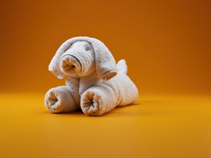 Shot of dog made out of towels