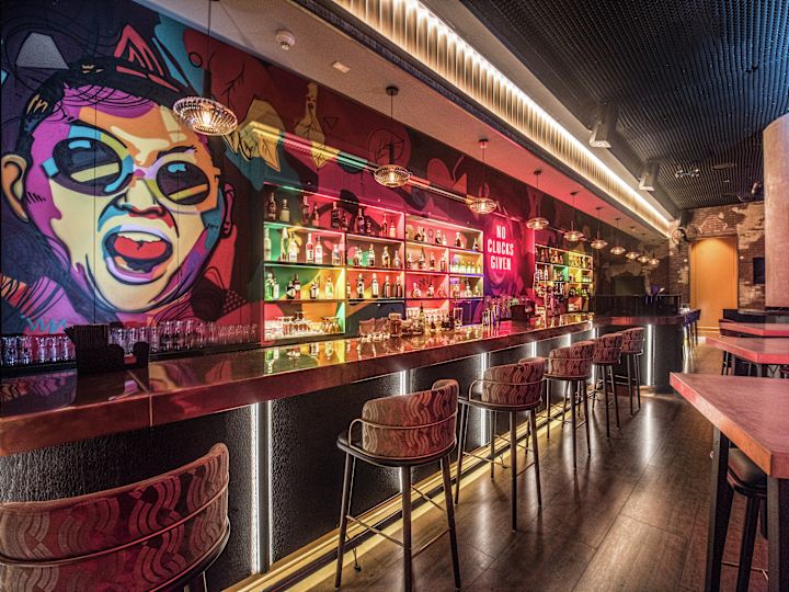 Bar with drinks and neon lights