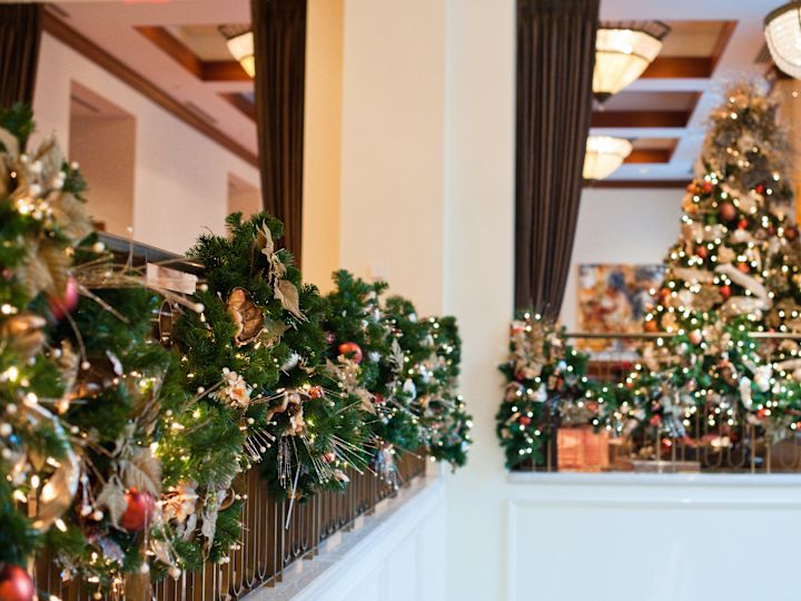 Hotel lobby with holiday decorations