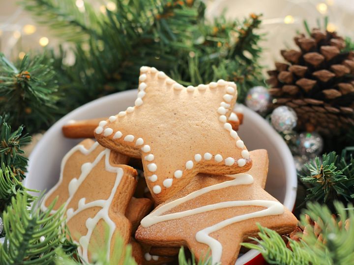 festive cookies in bowl