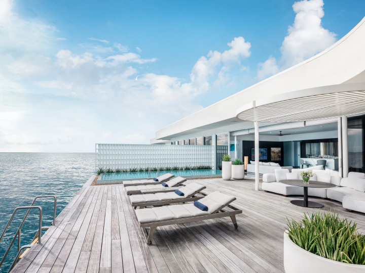 The MURAKA - Sunrise Deck with sunloungers and ladder to ocean