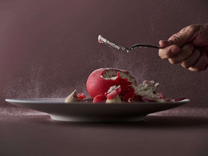 디저트 접시, 레드 퐁당, 라즈베리 케이크