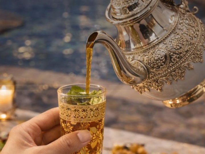 Persona che prepara il tè in una tazza al ristorante Feuillage