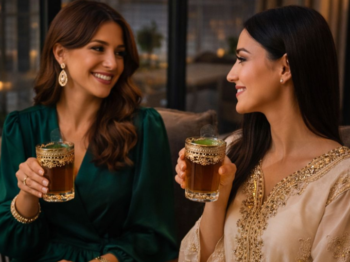 Due donne che sorseggiano un tè mentre conversano al ristorante Feuillage