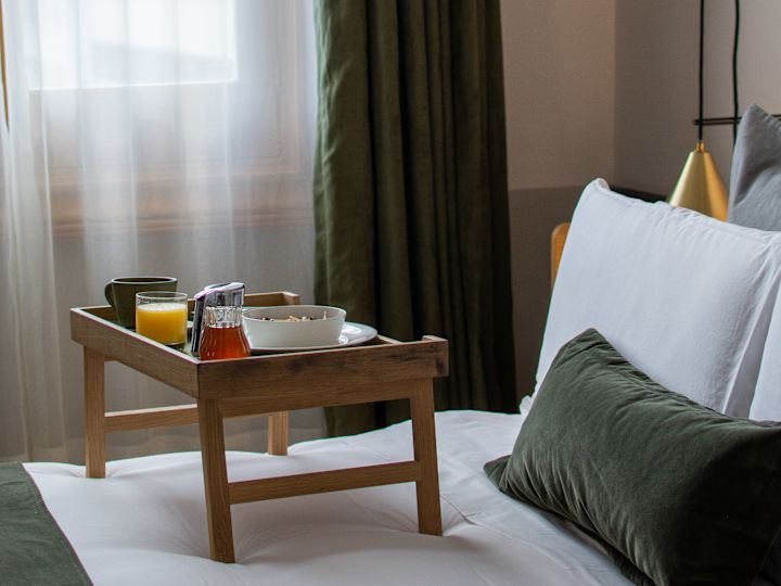 a Tray with Breakfast in Bed