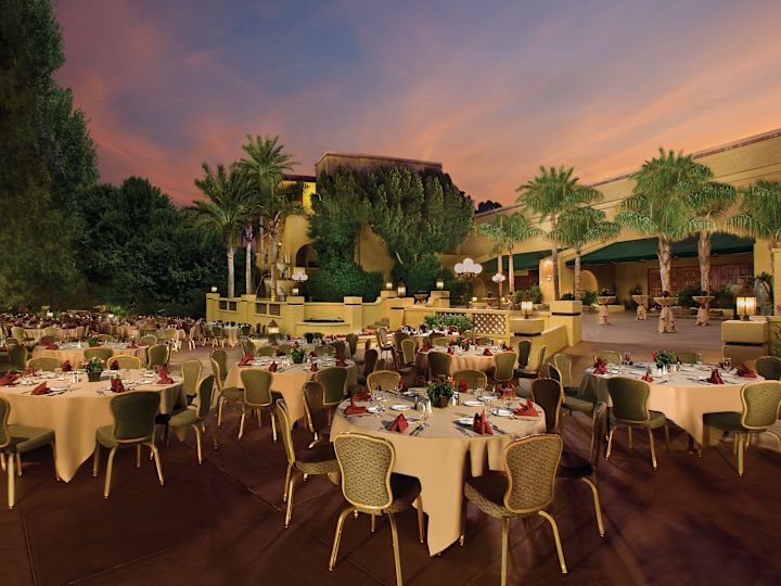 Courtyard Setup for Event at Sunset