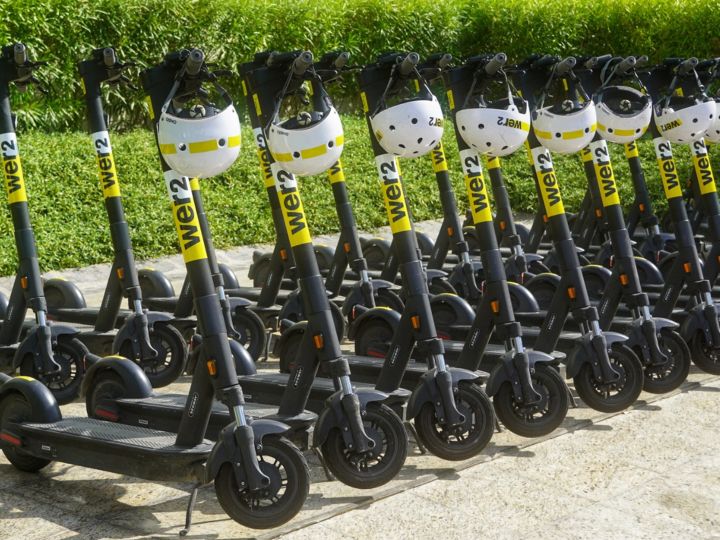 Scooters parked outside