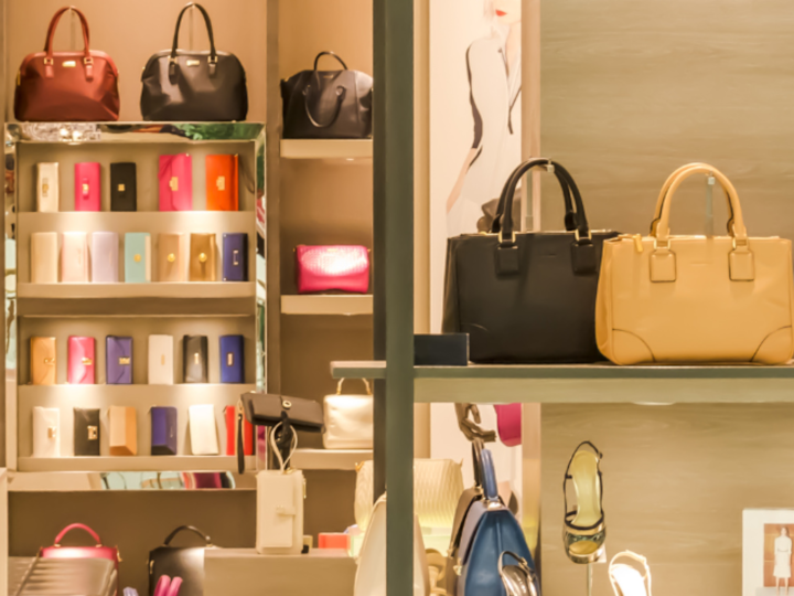 Shot of handbags and shoes on shelves
