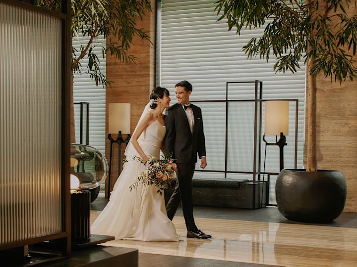 Couple Celebrating Their Wedding at Ginger Lily Restaurant