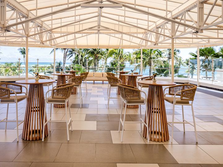 outdoor space with tables and chairs
