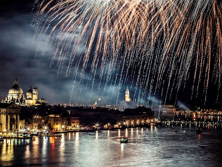 View from bar, with river and fireworks