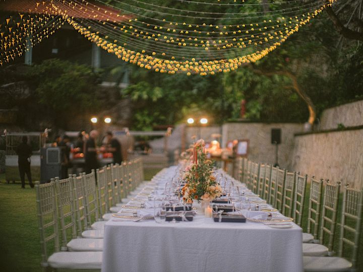 Table Decorated for a Wedding in a Courtyard