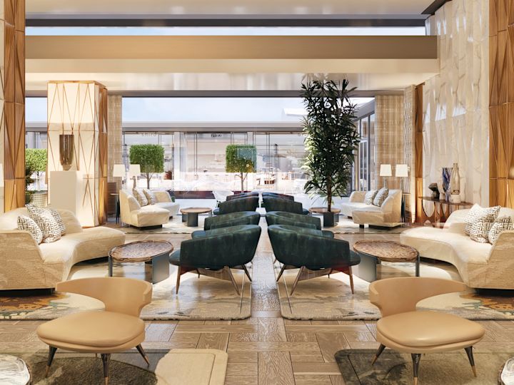 sofas and armchairs in a hotel lobby