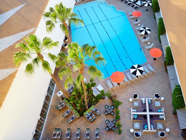 Birds Eye View of Pool and Poolside Seating