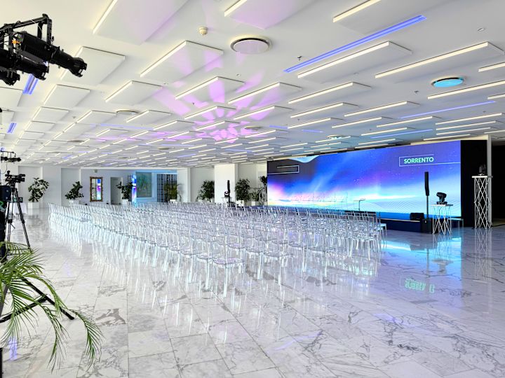 L'Alba Meeting Room Setup Theater Style for an Event with a Large Screen