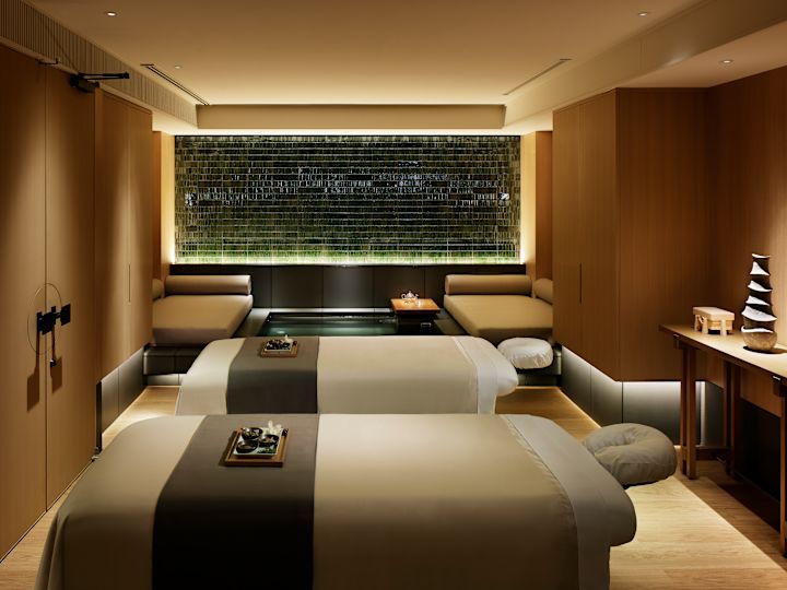 Spa treatment room with tables