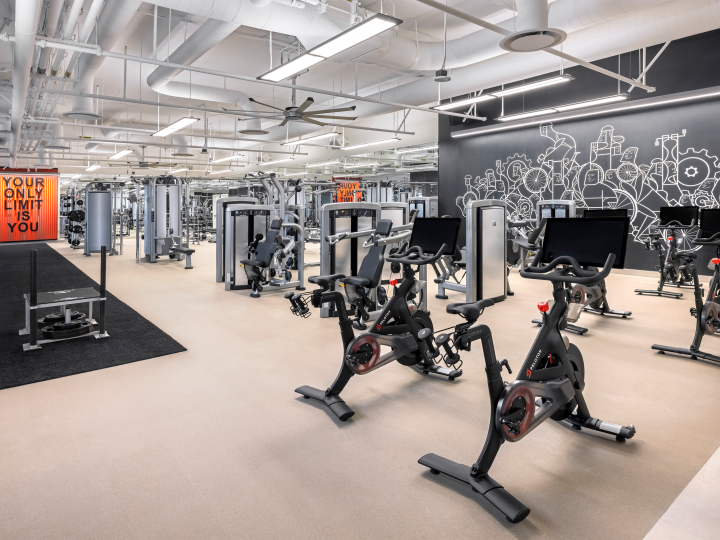 Fitness Center with Exercise Bikes and other Modern Equipment