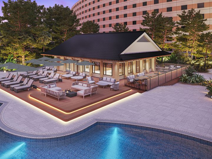 Terraço VIP na piscina no Garden Pool Restaurant
