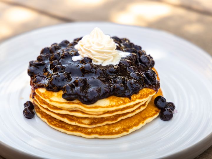 Pancakes piled on plate