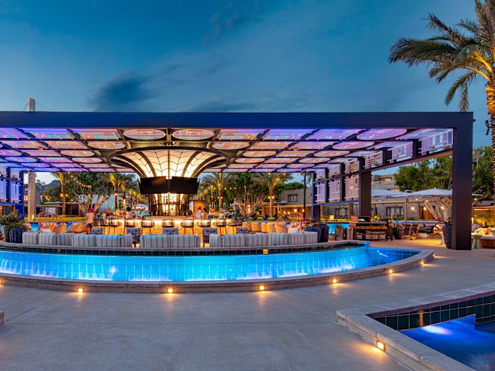Pool bar, with lights