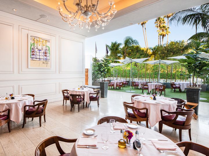 hotel exterior at dusk