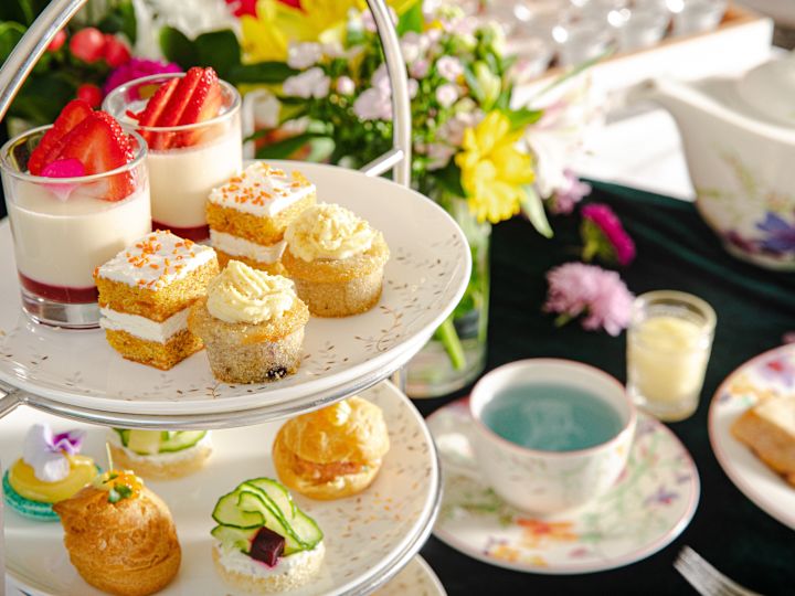 trays of desserts for afternoon tea