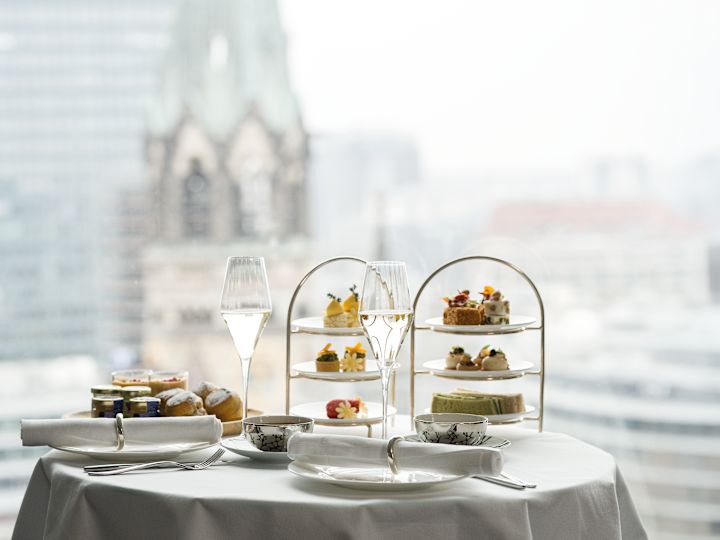 Easter High Tea Foods and Drinks on a Table in a Restaurant