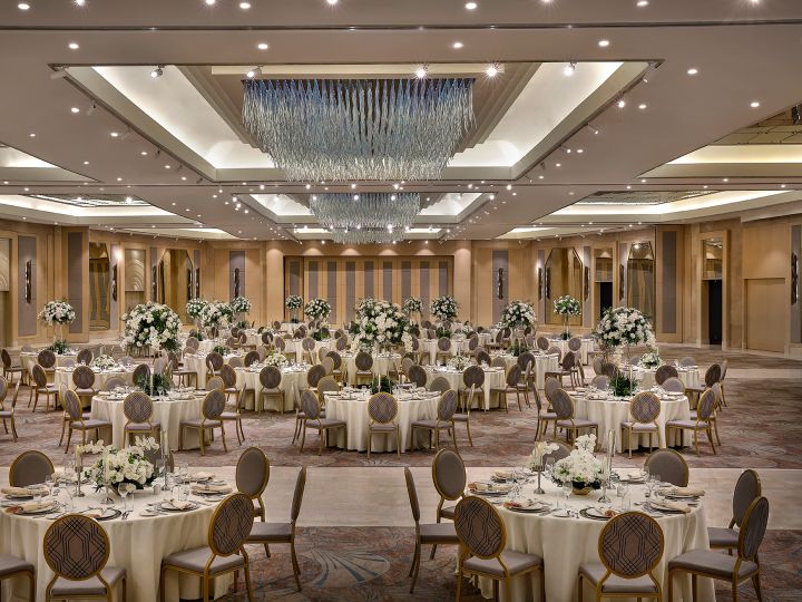 ballroom, reception tables. flower centerpieces