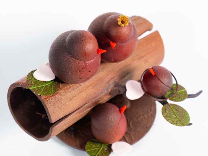 Chocolate Dessert Shaped Like Birds on a Table