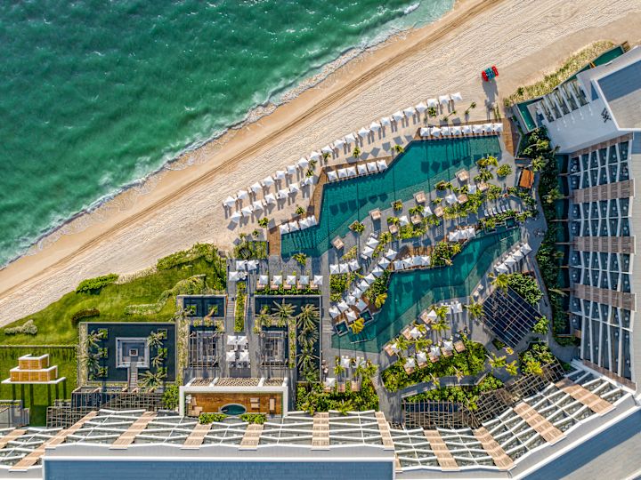 Overhead view of pool area