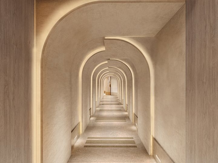 Spa Arrival Corridor with unique curved wall lighting