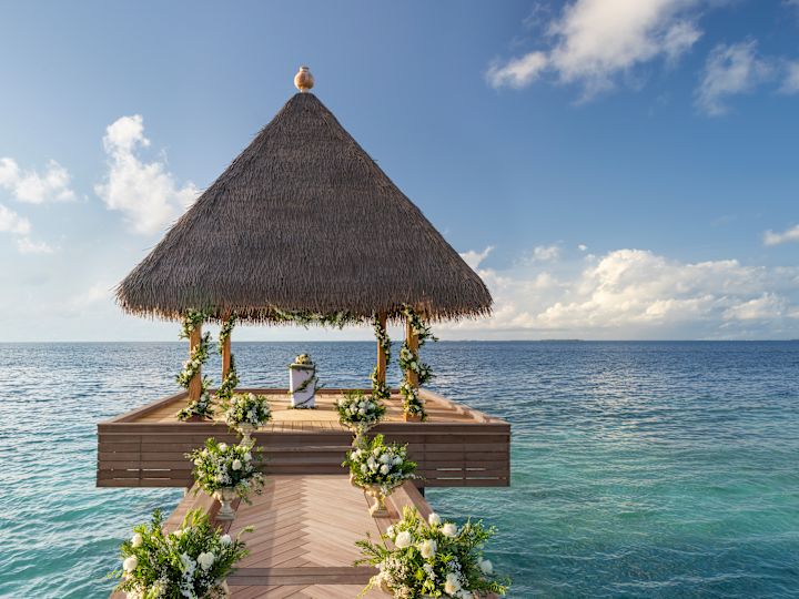 Wedding pavilion with surrounded by sea