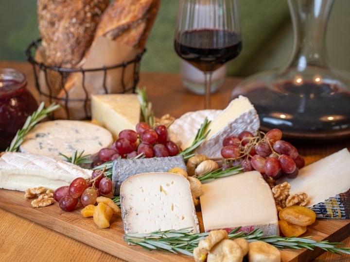 Azure restaurant, with cheese and wine board