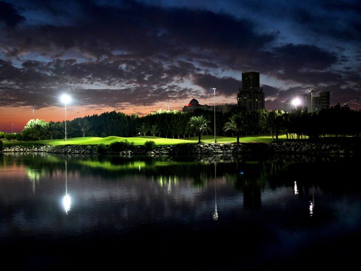 Al Hamra golf course floodlit at night