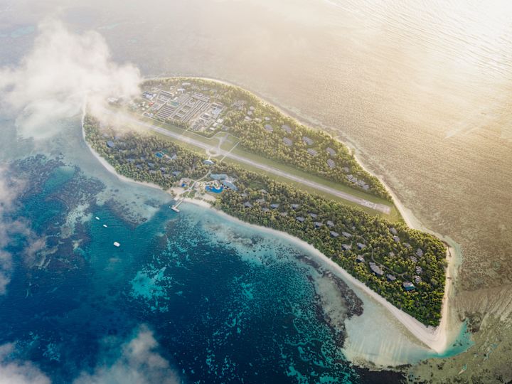 arial view of Seychelles Platte Island and the resort