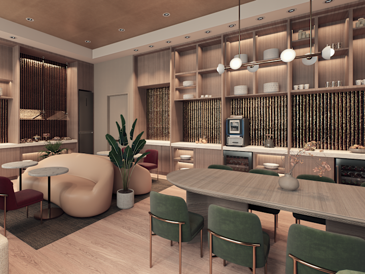 โต๊ะขนาดใหญ่และพื้นที่นั่งเล่นที่ The Club at Hilton