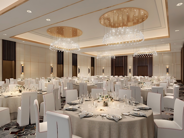 Бальный зал, элегантное оформление зала для проведения мероприятий