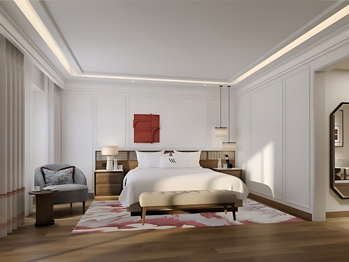 Гостиничный номер с кроватью и креслом