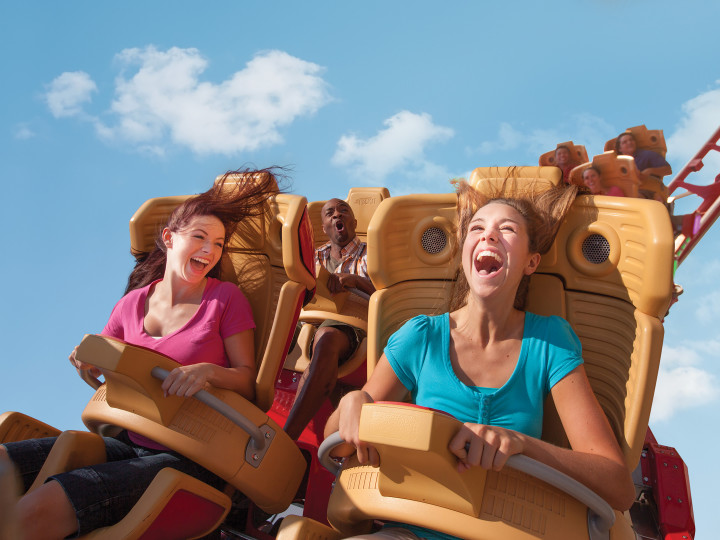 Women riding rollercoaster
