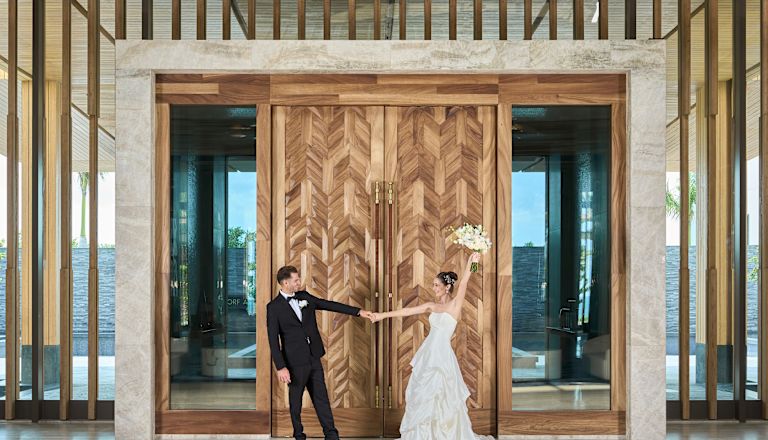 ballroom entrance, bride & groom