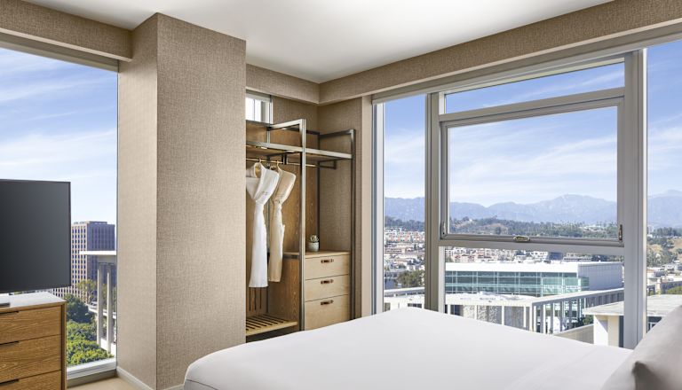 apartament pentru oaspeți, 1 pat king, televizor, dulap, vedere spre fereastră