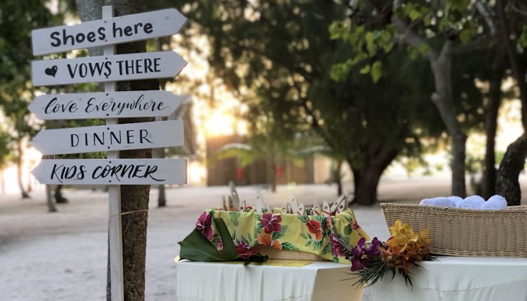 Directions Sign and wicker baskets