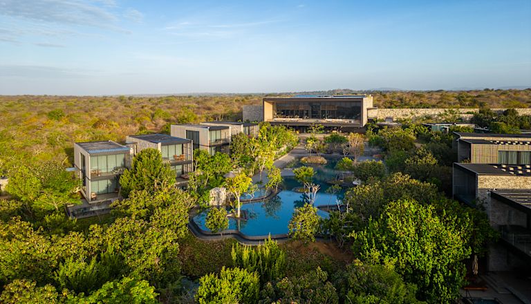 Exterior shot of resort at sunrise