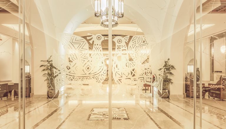 Lobby Entrance Area with Design on Glass Doors